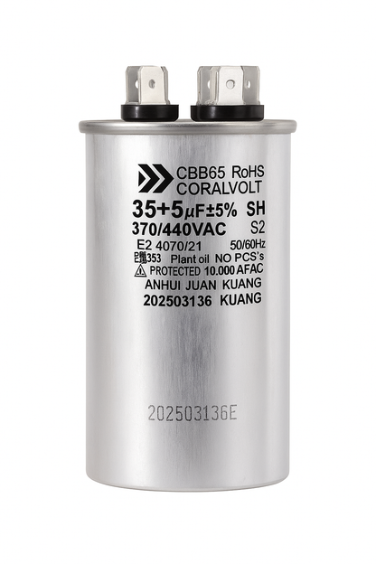 35+5 µF Dual Run Round HVAC Capacitor – 370/440V AC | CBB65, UL Rated